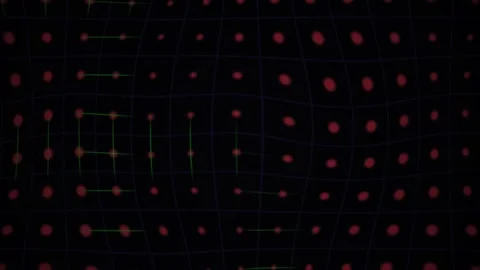 Red Dots Grid Pattern with Green Lines Showing Dynamic Motion on Dark Backg.. Stock Footage 343760102