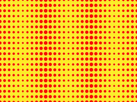 Red dots on a yellow background. Pop Art pattern. Vector illustration Illustrazione stock