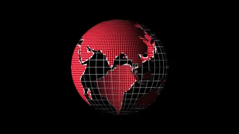 Red dotted globe with wireframe grid on black. Red dotted globe for global .. Stock Footage 337814983