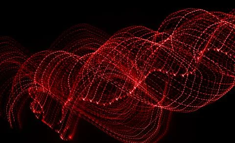 Red dotted lines of lights on a black background Stock Photos