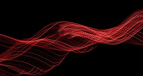 Red dotted lines of lights on a black background Stock Photos