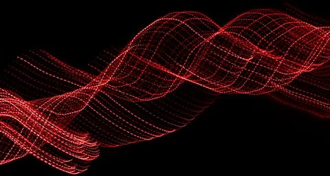 Red dotted lines of lights on a black background Stock Photos