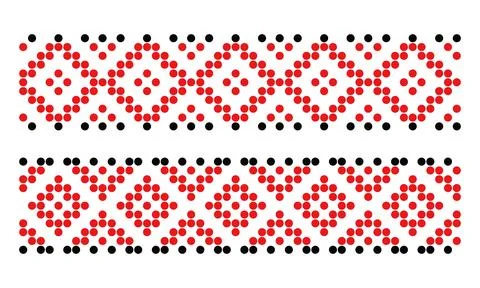 Red Dotted Ukrainian Embroidery Patterns Set Stock Illustration