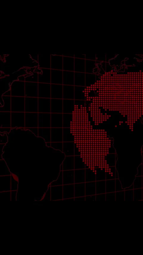 Red dotted world map on black background. Red dotted world map earth planet.. Stock Footage 345962941