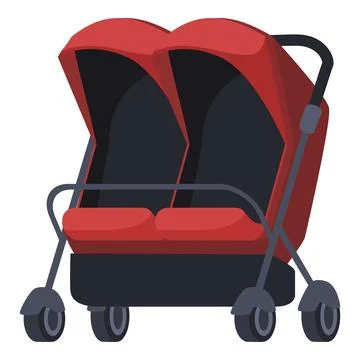Red double baby stroller waiting for twins on white background Stock Illustration