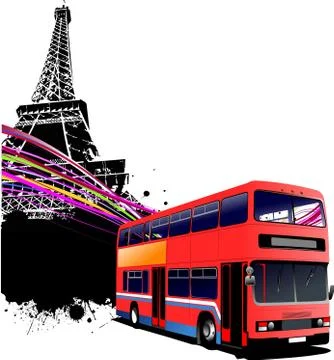 Red double bus with Paris image background. Vector illustration Stock Illustration