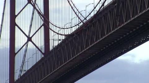 Red double deck steel bridge with cars Stock Footage 48904198