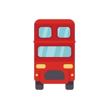 Red double decker bus driving front view london symbol Stock Illustration