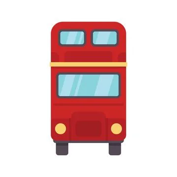 Red double decker bus driving front view minimalist illustration Stock Illustration