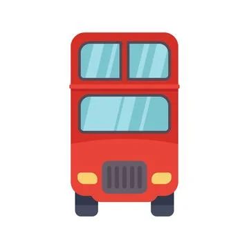 Red double decker bus driving front view isolated illustration Stock Illustration