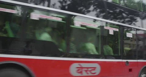 Red Double Decker Bus in Mumbai Stock Footage 254348020