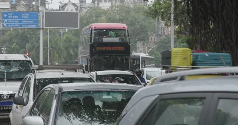 Red Double Decker Bus in Mumbai Stock Footage 254350021