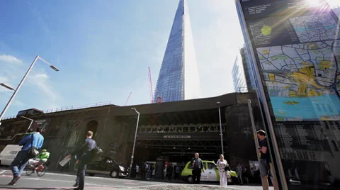 A Red Double Decker Bus Passes By The Shard, London Britain Stock Footage 39301638