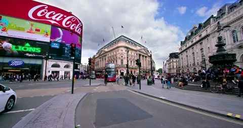 RED DOUBLE DECKER BUS PICCADILLY CIRCUS LONDON Stock Footage 72979702