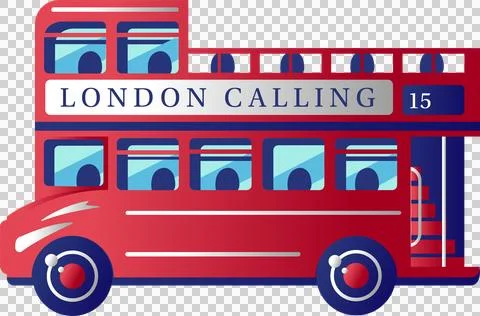 Red double-decker bus is showing flat design on transparent background with Stock Illustration