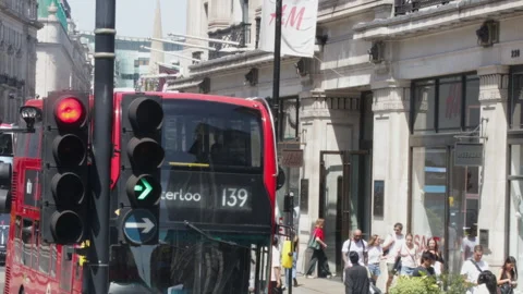 Red Double Decker Bus At Waterloo Intersection - London - England Stock Footage 341707393