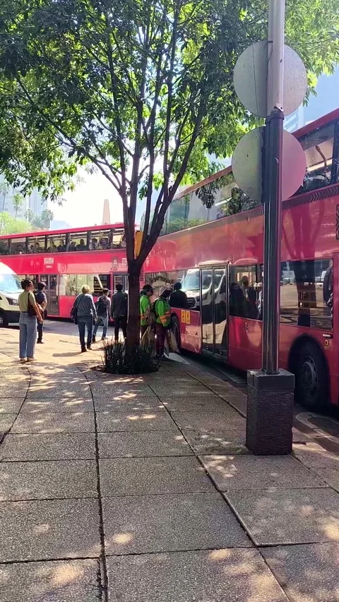 Red double decker metrobus in mexico city street scene Video stock 337057727