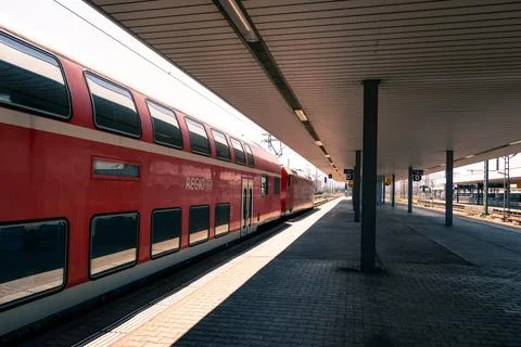 Red double decker train, Basel Bad bf Switzerland Stock Photos