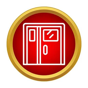 Red double doors line icon in round frame Illustrazione stock