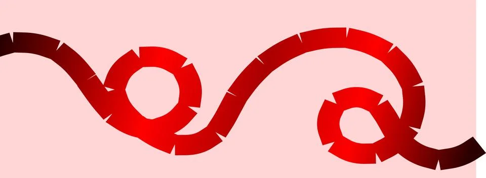 Red double loop wavy line, abstract swirled stroke, red gradient curve 库存插图