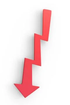 Red DOWN arrow. 3d illustration isolated on white background Stock Illustration
