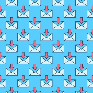Red Down Arrow and Envelope vector colored seamless pattern Stock Illustration