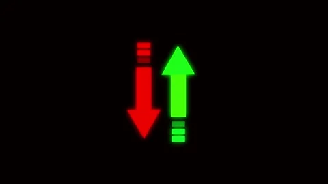 Red Down Arrow and Green Up Arrow with Horizontal Lines on animation Black .. Stock Footage 321453958