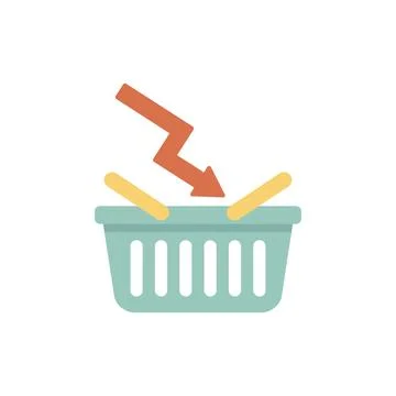 Red down arrow falling on shopping basket icon 库存插图