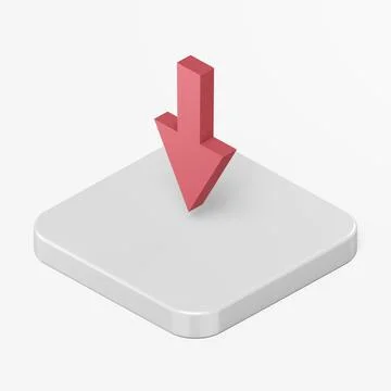 Red down arrow icon. 3d rendering square button key isometric view, interface Stock Illustration