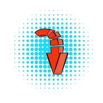 Red down arrow icon, comics style Stock Illustration