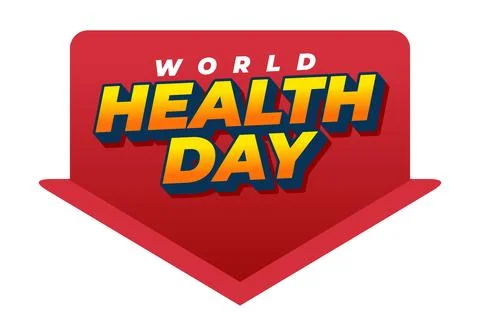 Red down pointing badge with bold yellow 3d text reading health day and sma.. Stock Illustration