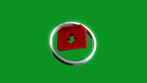 Red download box icon rotating inside silver chrome ring on green screen ba.. Stock Footage 346499252