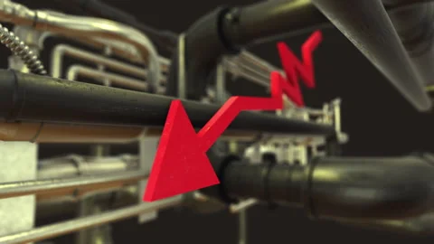 Red Downward Arrow Chart Between Pipes Stock Footage 171965636