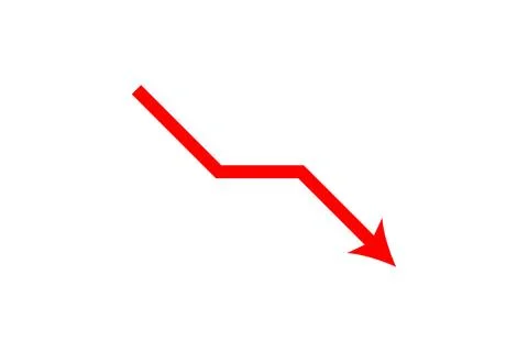 Red Downward Arrow Graph Trend on White Background Ilustración de archivo