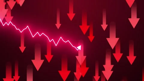 Red Downward Arrows and Declining Stock Market Graph Financial Trend Animation Stock-Footage 345426262