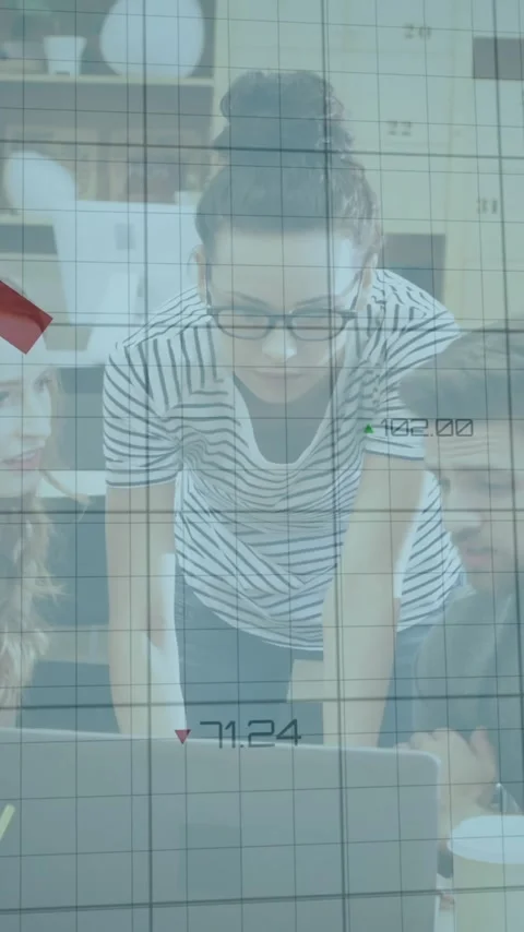 Red downward trend graph animation over business team collaborating in office Stock Footage 320094057