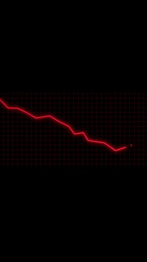 Red Downward Trend Line Chart on Dark Grid Stock Footage 344732499