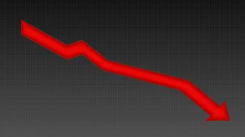 Red downward trending arrow graph symbolizing financial recession Stock Illustration