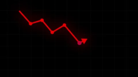 Red Downward Trending Line Graph Animation with Falling Arrow Stock-Footage 345977345