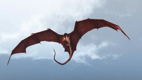 Red Dragon Attacking from a Cloudy Sky Stock Illustration