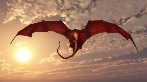 Red Dragon Attacking from a Sunset Sky Stock Illustration