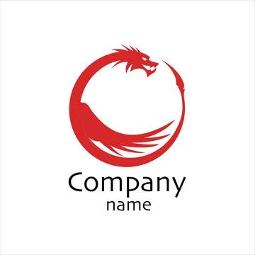 Red dragon circle with wing, sharp, logo for the brand Stock Illustration