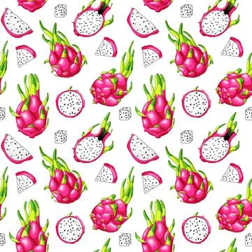 Red dragon fruit seamless pattern Stock Illustration