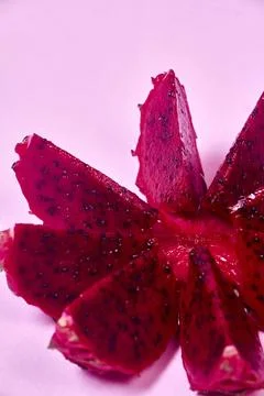 Red dragon fruit Set with appetizing serving on pink background. Top view Stock Photos
