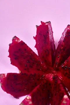 Red dragon fruit Set with appetizing serving on pink background. Top view Stock Photos