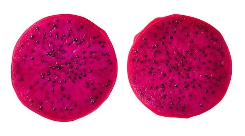 Red dragon fruit slice isolated on white background. Stock Photos