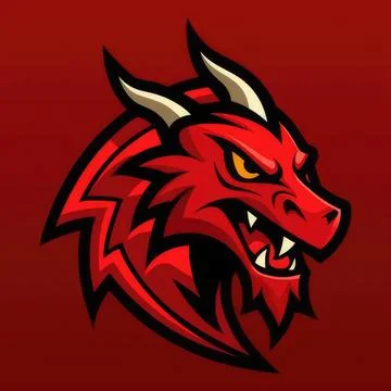 Red dragon head mascot logo on dark red background Stock Illustration