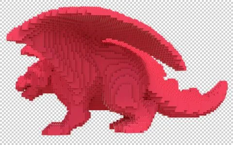 Red dragon from plastic blocks on a transparent background. Stock Illustration