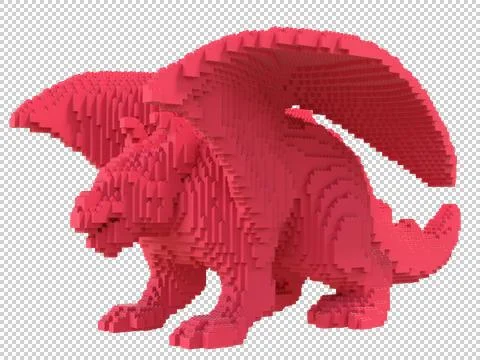 Red dragon from plastic blocks on a transparent background. Stock Illustration