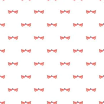 Red dragonfly seamless vector pattern on white background イラスト素材